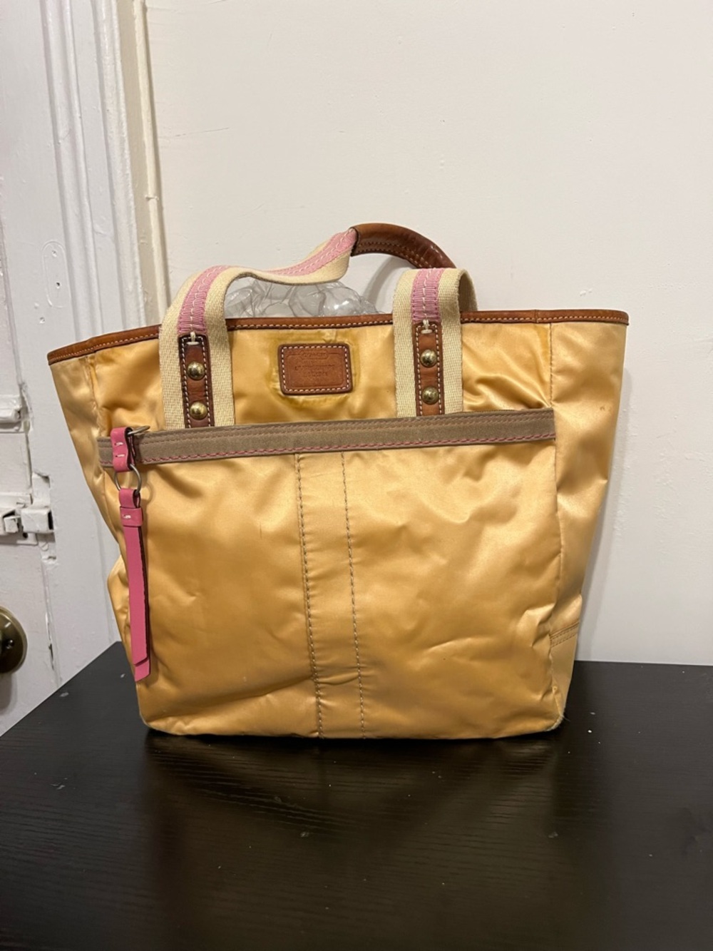 Vintage Coach Hamptons Weekend Yellow Sateen Tote Bag Pink Trim Y2K D06K-130